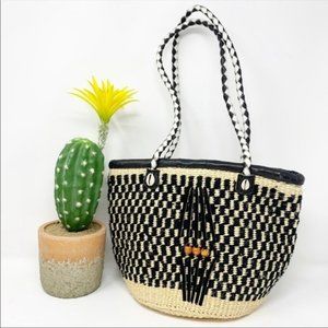 Woven Jute Straw Checker Pattern Bag